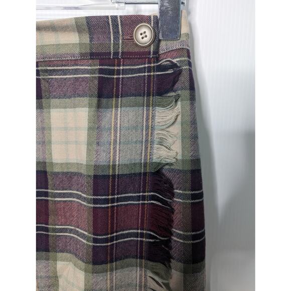 Talbots Plaid Wool Wrap Blanket Maxi Skirt Fringe Edge Vintage 80's 29" Waist - Picture 4 of 10